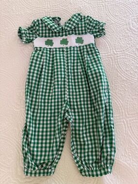 Cecil and Lou smocked shamrock long romper